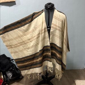 Elegant Striped Shawl in Cream and Brown